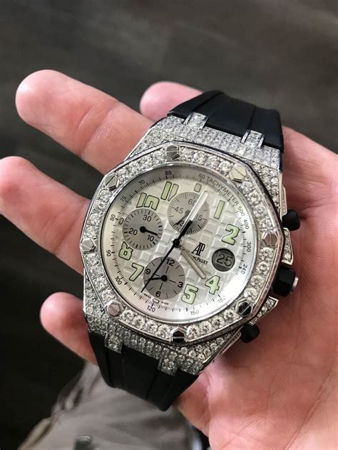 audemars piguet royal oak white gold iced-out diamond encrusted replica|audemars piguet gold case.